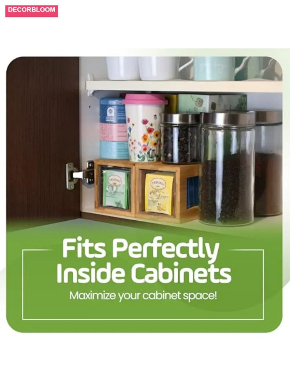 Bamboo and Acrylic Tea Bag Organizer Drawer for Countertop